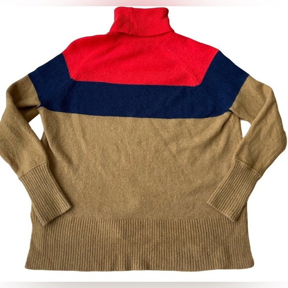 J.Crew Colorblock Turtleneck Sweater Camel Navy Red - Size XS - Picture 3 of 11